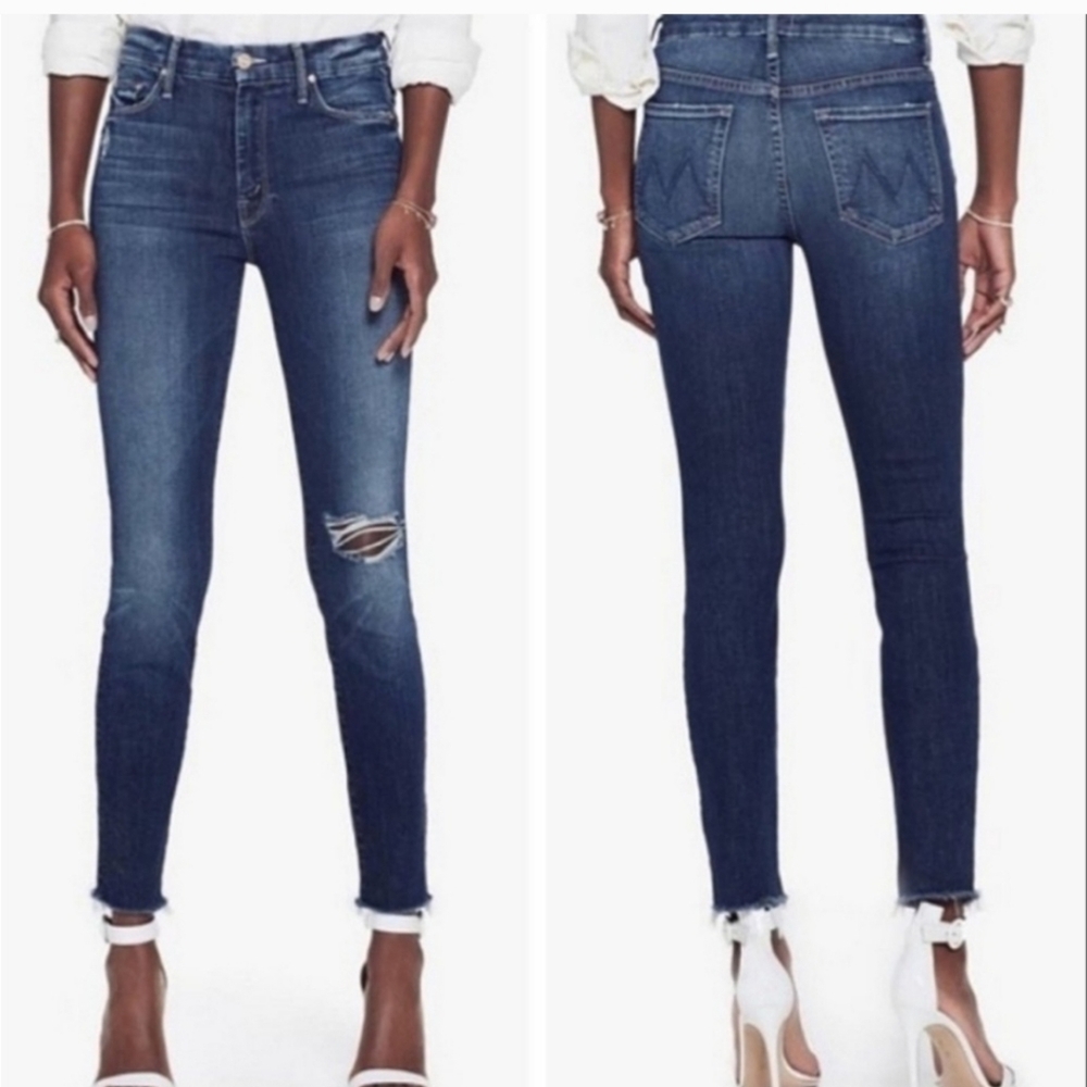 MOTHER Denim High Waisted Looker Ankle Fray Cat Attack Distressed Skinny Jeans